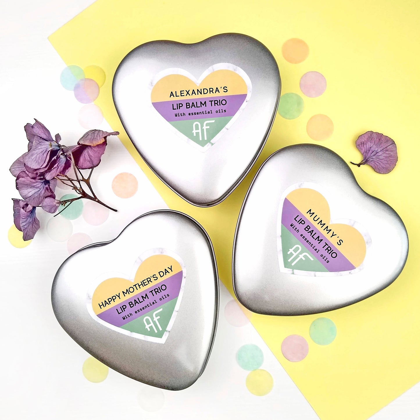 Personalised Organic Lip Balm Heart Trio Set